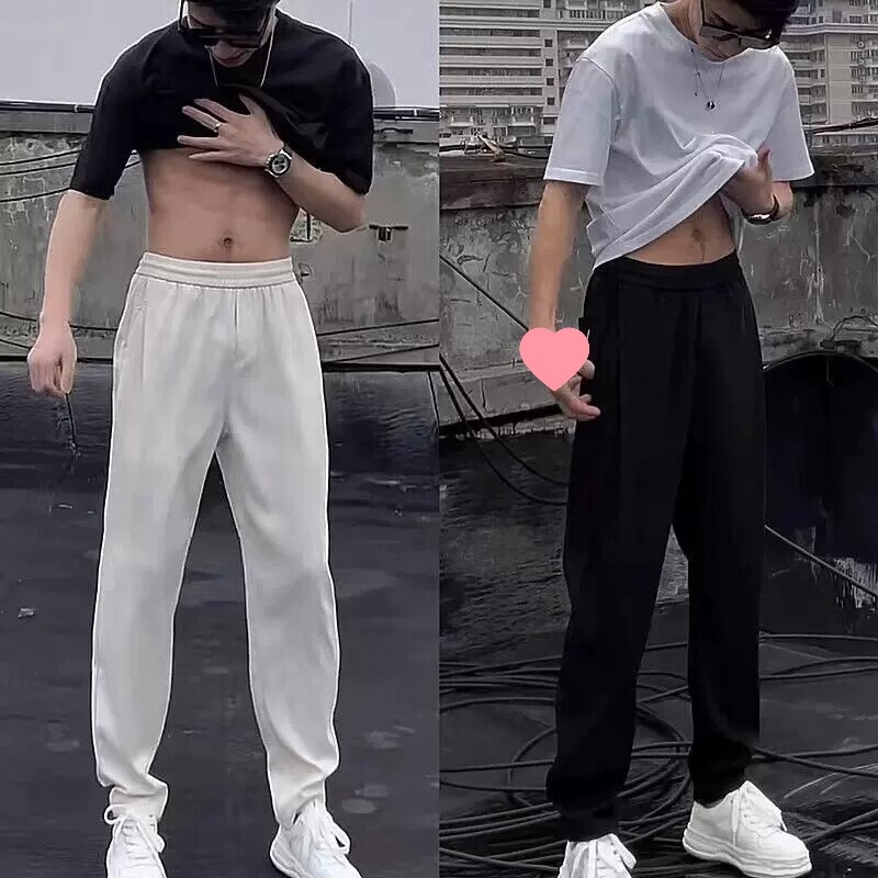 Summer Thin Men's Casual Trousers, Loose and Trendy, Simple and Versatile, Solid Color, Silky, Wrinkle-Resistant, Slim Straight Pants
