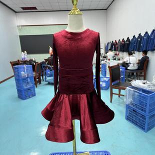 Children's Latin Dance Clothing, Girls' Practice Autumn and Winter Long-sleeved Split Performance Competition Kidsren's Standard Clothing