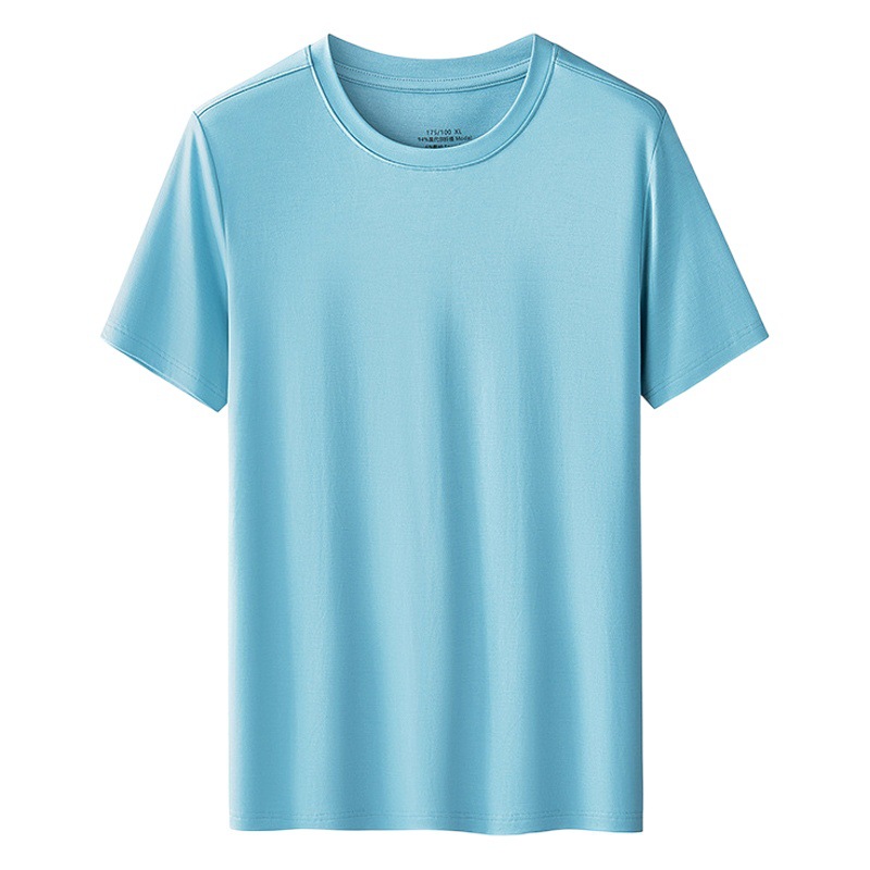 Camiseta casual de manga corta para hombre, de cuello redondo, color liso, doble cara, de modal, 60 unidades, ideal para salir, como capa base, para ir al trabajo, transfronteriza.