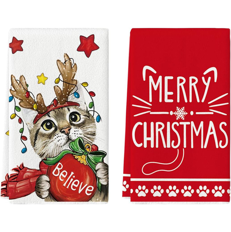 Reindeer antler cat believe Meowy Christmas kitchen towel dish towel often seasonal winter decorative hand towel