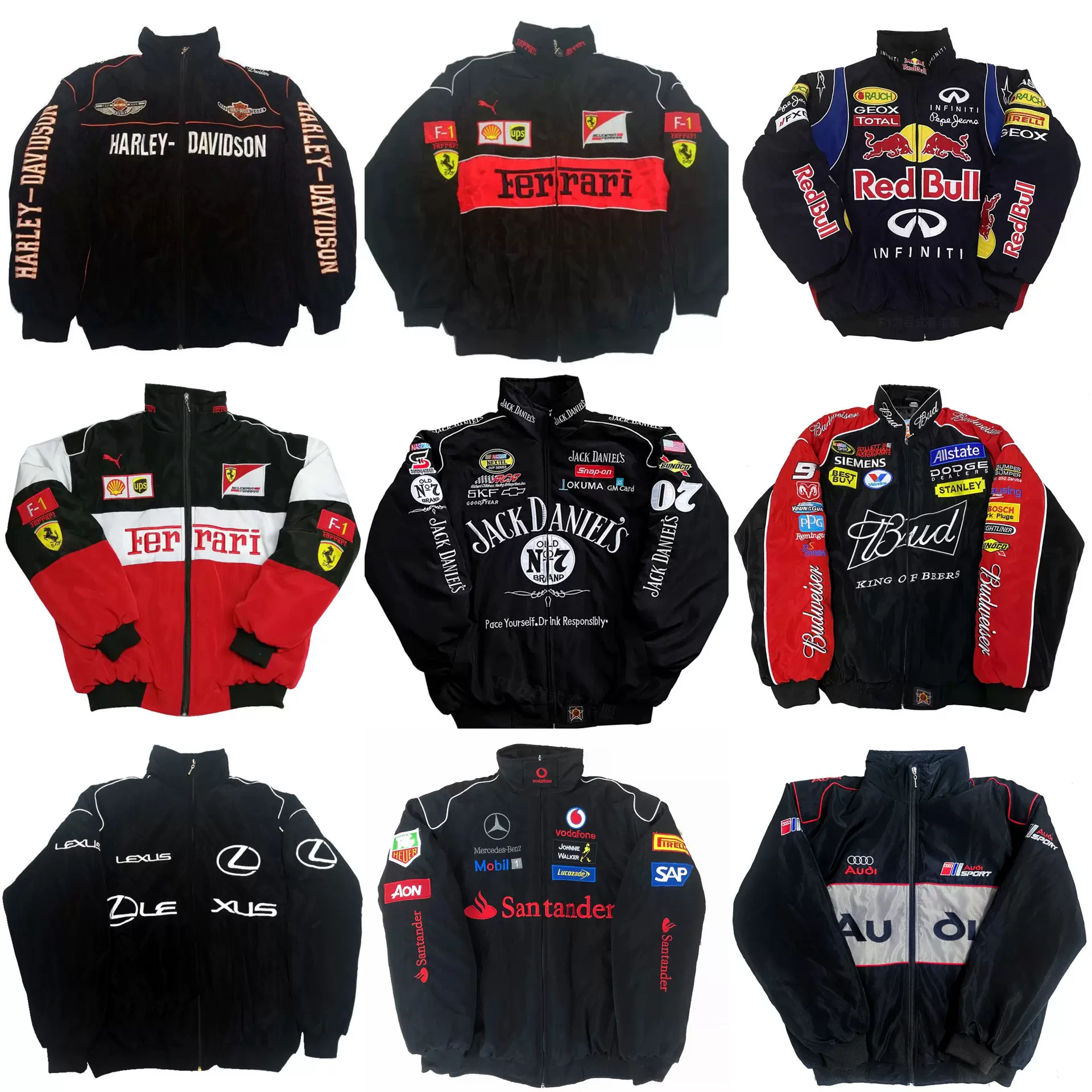 F1刺绣赛车服机车骑行服复古欧美风长袖棉服夹克休闲外套防风保暖