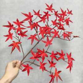 仿真红枫叶简约高仿真叶子长枝壁挂枫叶枝软装插花装饰景观植物
