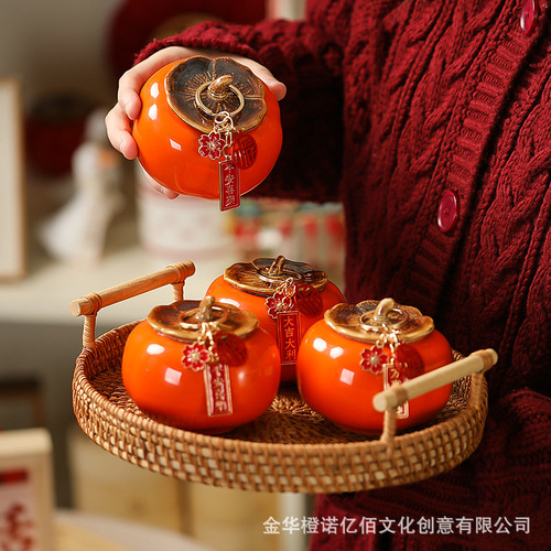 Persimmon Ruyi Persimmon Ornaments Ceramic Gift Box Housewarming Living Room Decoration Creative Gift Set Decoration Gift