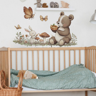 Cartoon Animal Bear Rabbit Butterfly Mushroom Wall Sticker Children's Room Home Background Decoration Wall Sticker