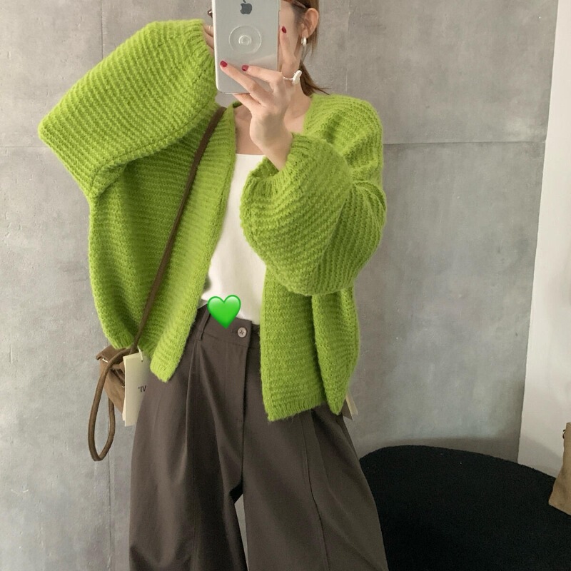 韩版宽松百搭蝙蝠衫针织开衫设计感灯笼袖质感毛衣上衣小衫外套潮|undefined