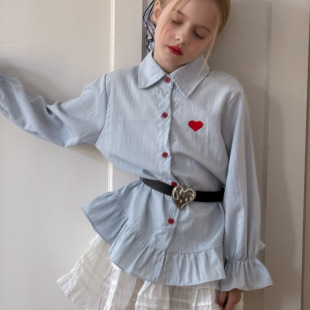 Embroidered Love Girls 2025 Korean Style Autumn New Loose Lace Shirt Skirt Medium and Large Children's Ruffled Shirt