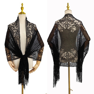 Lace Scarf Hollow Silk Scarf Dinner Dress Cheongsam Shawl Tassel Bride's Bridesmaid's Cape Sunscreen Tulle