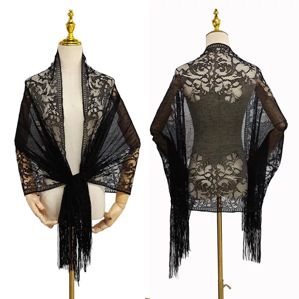 Lace Scarf Hollow Silk Scarf Dinner Dress Cheongsam Shawl Tassel Bride's Bridesmaid's Cape Sunscreen Tulle