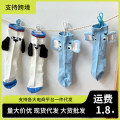 立体可爱小象狗狗袜子女春秋中筒袜设计款小众搞怪潮流卡通长筒袜