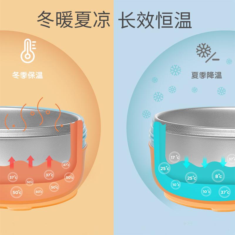 儿童餐碗分体式316不锈钢注水保温碗辅食餐具婴儿吸盘碗源头工厂
