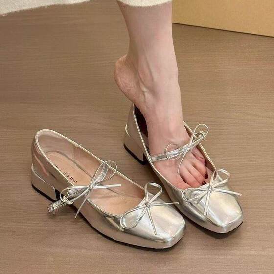 Red Bow Mary Jane Shoes Women's 2025 Spring New Vintage Buckle Rivet Ballet Flats Handsome
