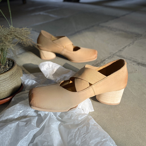 2024 spring full leather retro distressed ballet shoes pig nose Mary Jane shoes full leather shoes for fat feet women's shoes inside and outside