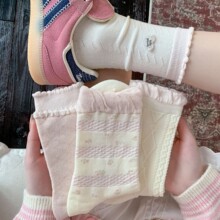 韩系粉色碎花袜子女甜美少女春夏堆堆袜简约花边日系蝴蝶结中筒袜