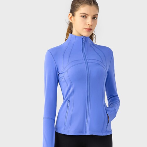 LULU Cardigan Women's Nude Fitness Wear Stand Collar Long Sleeve Jacket Shapewear Sports Running Tight Top Yoga Wear