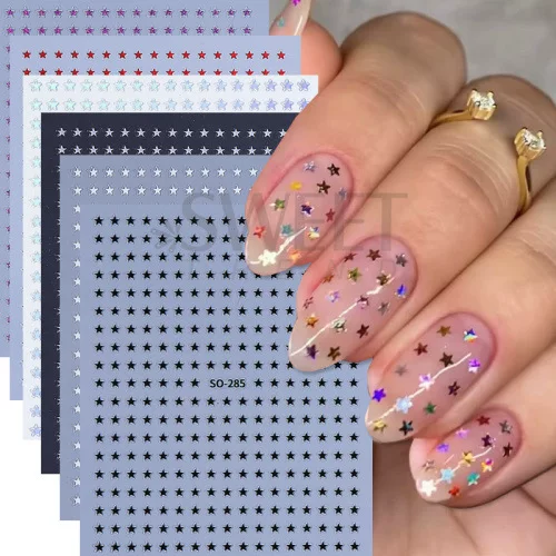 Cross-border New Nail Art Stickers ins Internet Celebrity Explosions Y2K Sweet Cool Color Five-cornered Star Adhesive Nail Decal