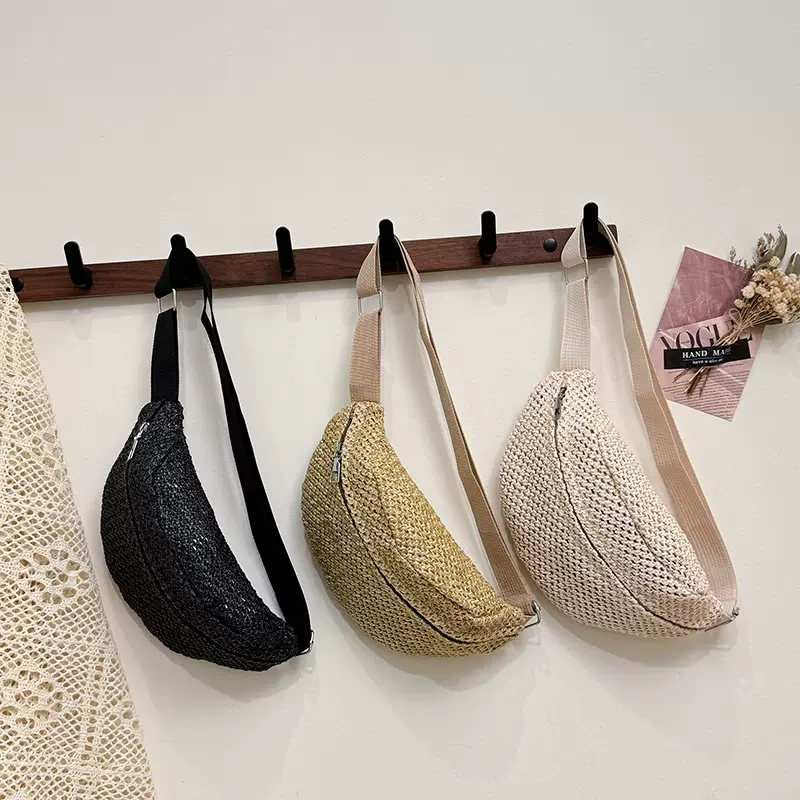 日系草编清新简约个性小包包女可爱轻便小众斜挎腰包森系少女胸包