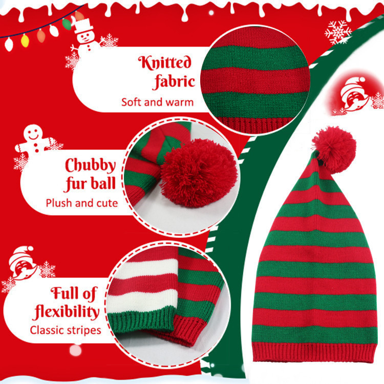 Adult knitted Christmas hat Elf Santa Beanies Red and green knitted crochet hat_voghion.com