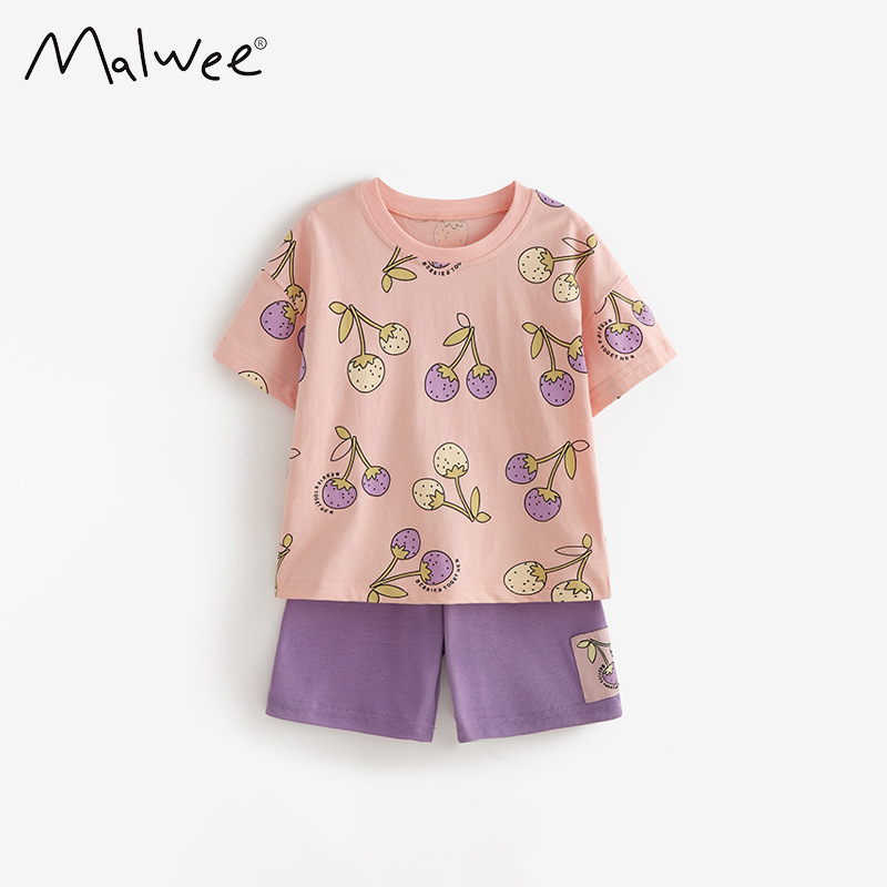 Malwee transfronterizo juegos de niños de dos piezas de verano nuevos juegos de camisetas de cuello redondo para niños europeos y estadounidenses