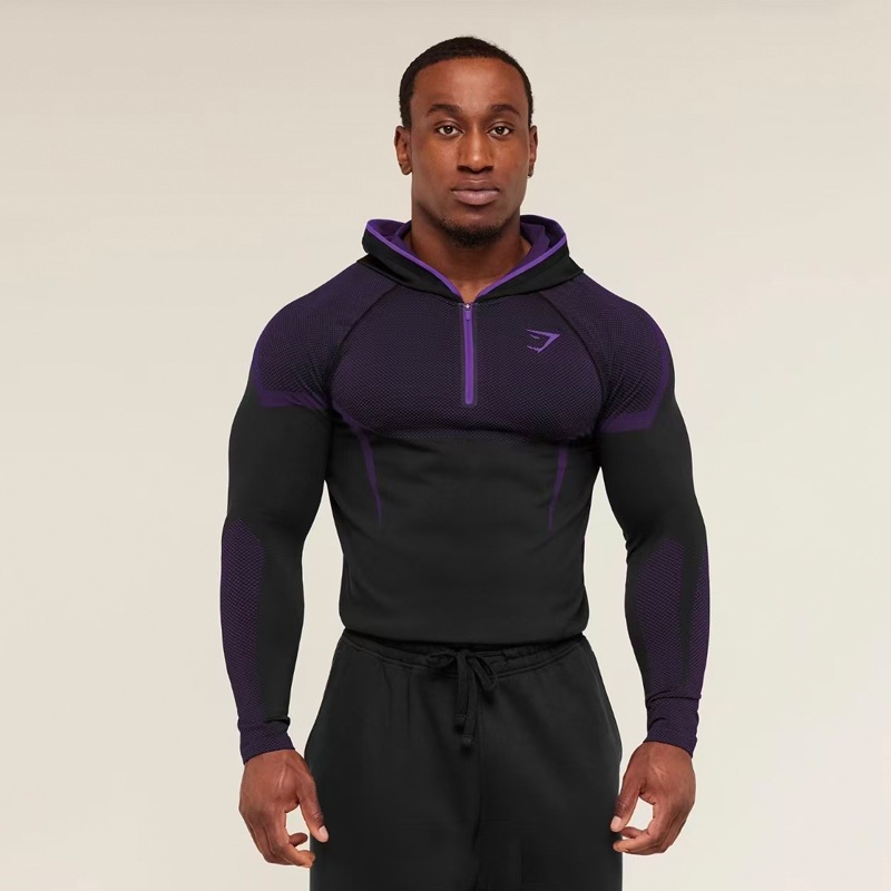 Gymshark/Onyx5 Men's Long-Sleeved Sports Fitness Quick-Drying Breathable Elastic Half-Zip Tight-Fitting Training Clothes