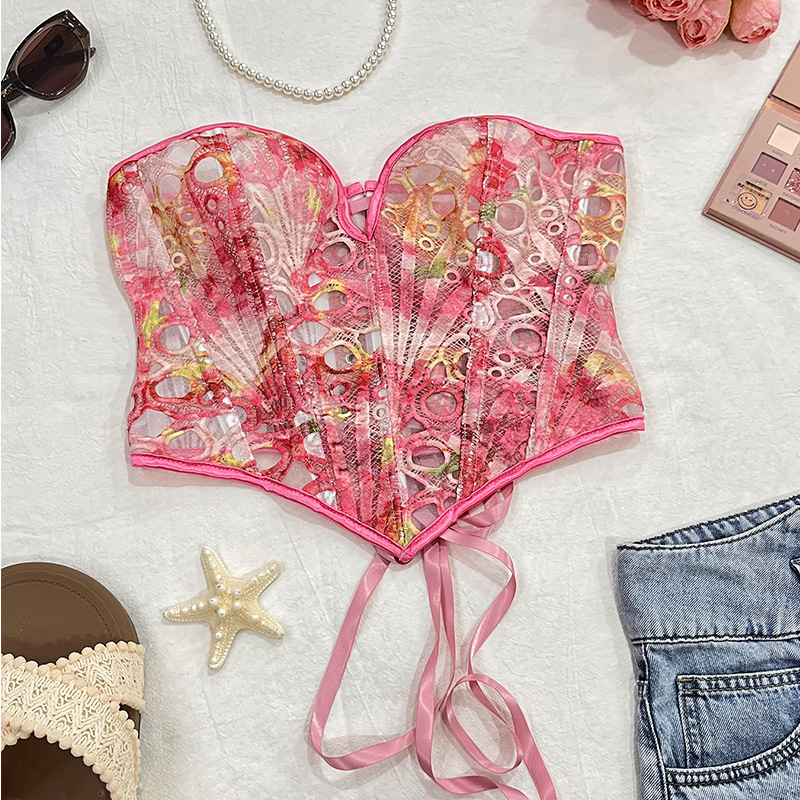 Encuentro de nuevo estilo europeo y americano V-coasted body-shaped inns sexy corsé corte cintura apretada mujer body-shaped top