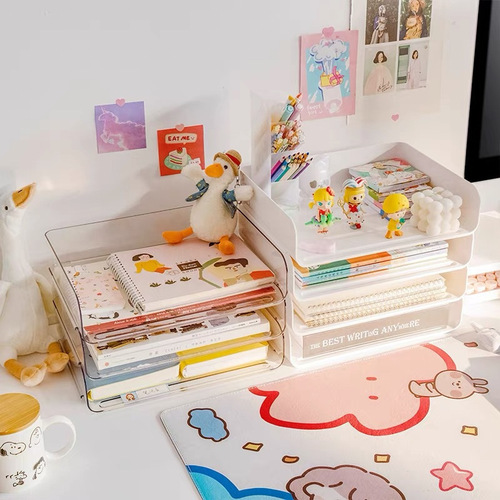 Bookshelf for desktop files and documents, place on office desk, stackable book storage box, A4 paper holder