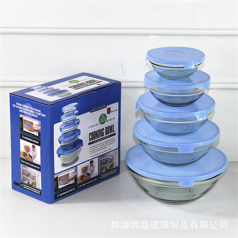 Household Glass Bowl Set Food Grade Thickeneded 808 Fresh-Keeping Bowl with Lid High-Value Large-Capacity Bowl Transparent Soup Bowl