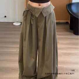 宽松咖啡色休闲裤绑带夏季屁帘裤薄款慵懒两件阔腿裤子女秋季兔毛