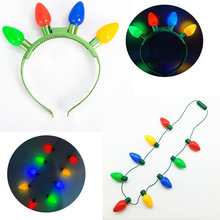 跨境热卖圣诞节LED灯圣诞灯泡9灯发光项链大闪光和发箍套圣诞限定