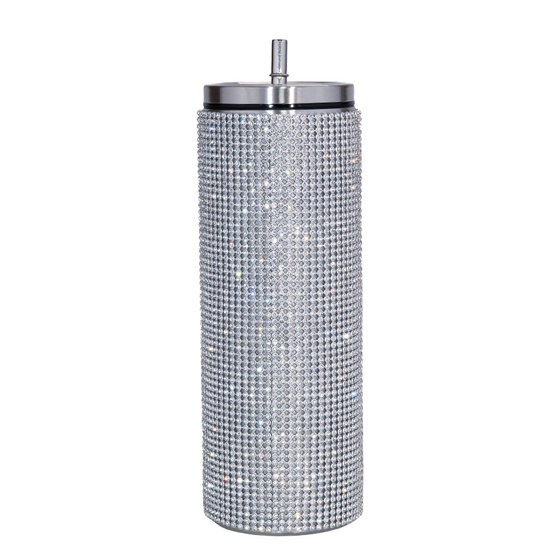Amazon transfronterizo 20oz recta Copa de diamante recta Copa rhinestone taza de vacío de acero inoxidable taza de paja de vacío taza de café