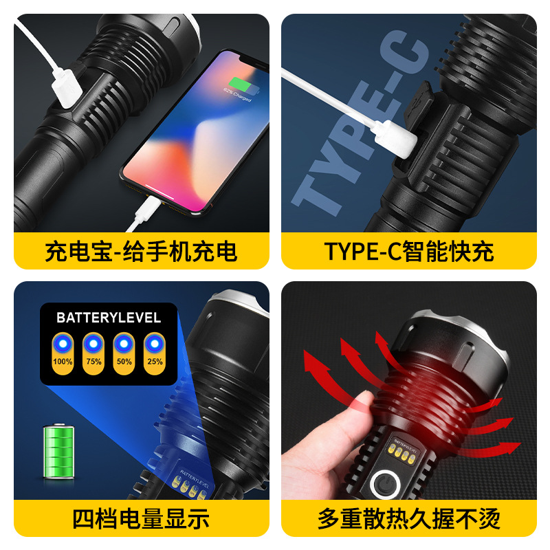 Linterna láser blanco al aire libre de alta potencia iluminación recargable fuerte luz linterna patrulla aventura emergencia carga tesoro