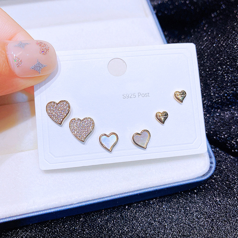 Womenu0027S Fashion Heart Copper Shell Earrings Micro Inlay Heart Metal Copper Earrings