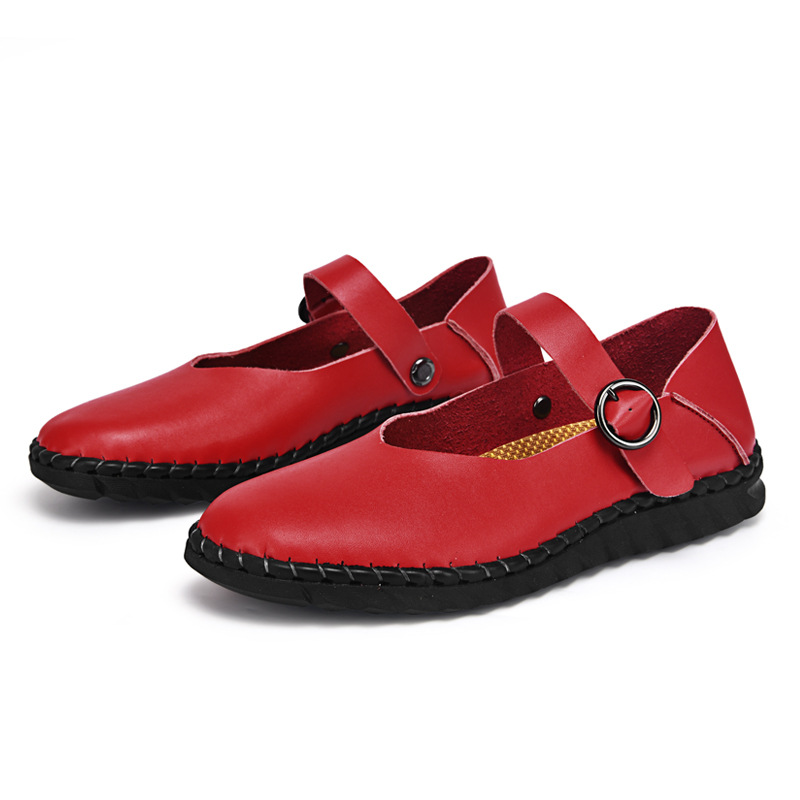 Cross-border Foreign Trade Large-size Classic Women's New Handmade Ladies' Shoes, Mary Jane Flats, Flat Leather Shoes_vogvips.com