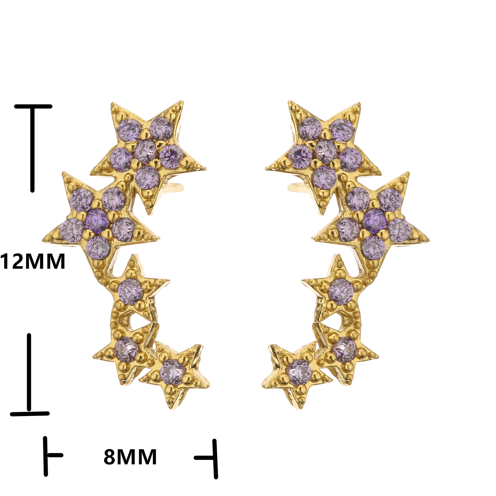 Micro Inlaid Zircon Pentagram Stud Earrings Colorful Crystals Star Brass Earring display picture 7