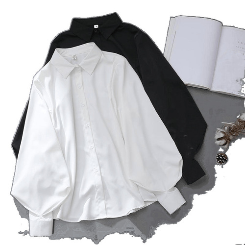 Temperament professional white lapel shirt for women 2025 spring lantern sleeves all-match commuting design Western-style shirt