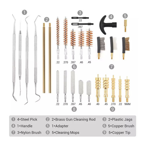 Cross-border 29-piece gun brush pipe cleaning tool set manufacturer supplies gun barrel copper wire brush set outdoor tactical supplies