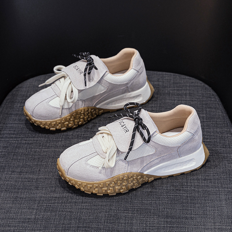 Giày sneaker nữ da heo đế dày phong cách Đức Huajiang mùa thu 2026 — M2632 màu trắng nhạt, M2632 màu vàng, M2632 màu nâu