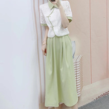 828/D2清仓夏季专柜撤柜新中式蕾丝上衣小衫+半身裙两件套裙8828