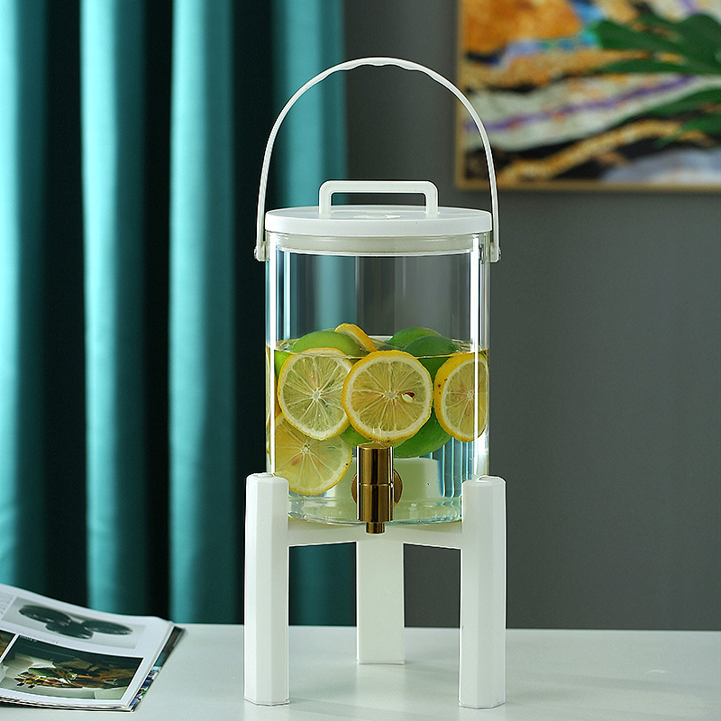 Cesta del refrigerador botella de agua fría con grifo vidrio gran capacidad botella de agua fría hogar bebida enzima cubo sellado burbuja cubo de vino