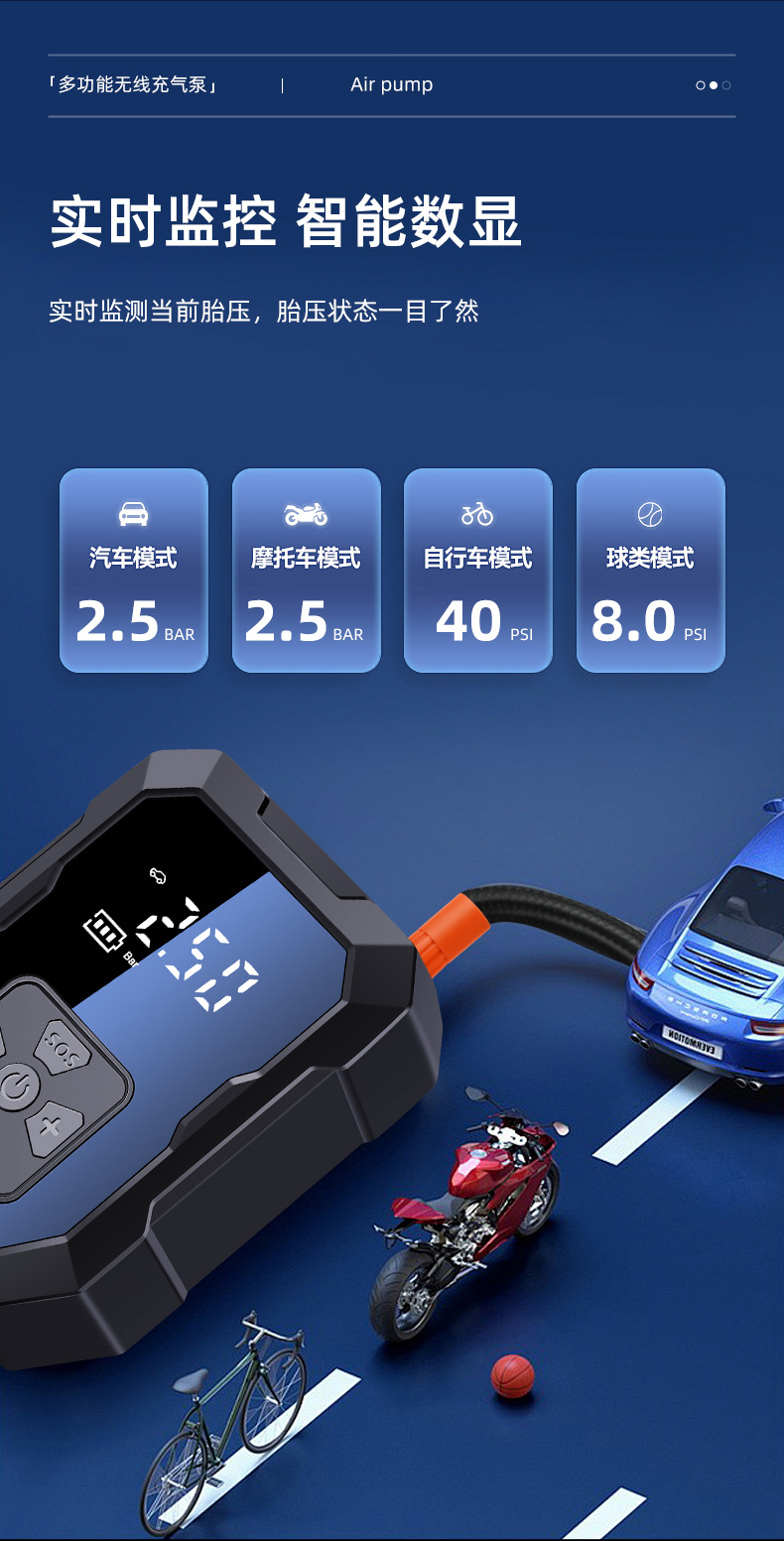 Cross-border new car wireless air pump portable car tire small air pump electric handheld inflator