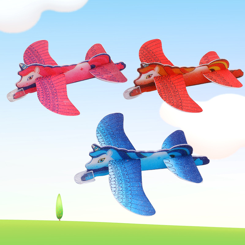Dibujos animados animales espuma aviones mano tiro dinosaurio unicornio modelo de avión montado kindergarten juguetes hechos a mano transfronteriza