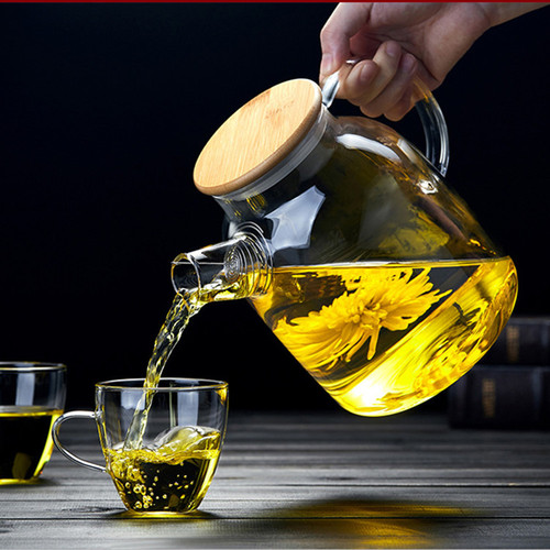 Large-capacity high borosilicate glass teapot, Japanese-style explosion-proof bamboo lid teapot, floral tea pot, electric ceramic stove compatible tea kettle