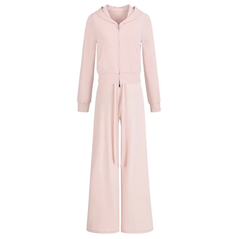 Winter Sporty Casual Fitness Women's Sweatshirt And Pants Set Hooded Zip up Sweatshirt Low Rise Drawstring Pants_ecoleips.com