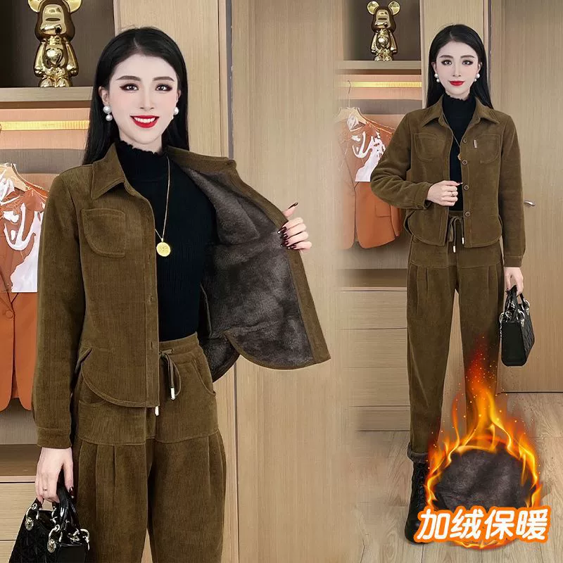 2024 осенью и зимой бархатный утолщение костюм Chenier Женская мода Иностранный минус возраст Свободный повседневный галанус набор из двух частей