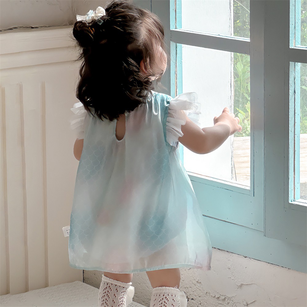 Vestido de niña verano a vestido de princesa de estilo occidental nueva sirena azul Ji bebé nueva falda china 1
