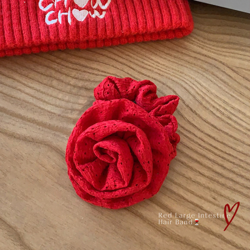 Caro同款法式蕾丝显白红色玫瑰花发夹甜美立体花朵抓夹发饰