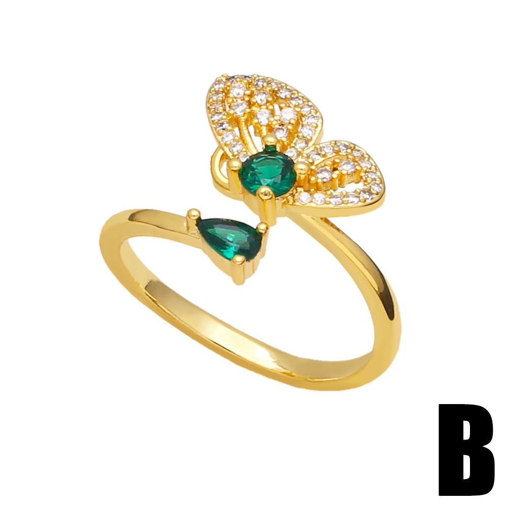 Fashion Butterfly Copper Open Ring Plating Inlay Zircon Copper Rings
