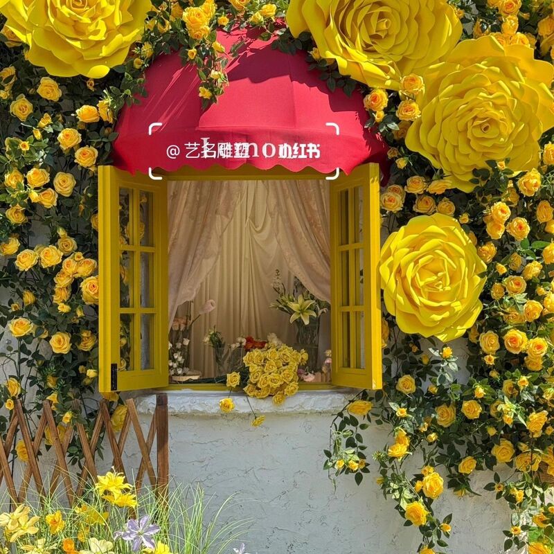 Artificial Yellow Rose Fake Flower Vine Rose Waterfall Decoration for Mall Storefront Romantic Internet Celebrity Setup Photo Check-In