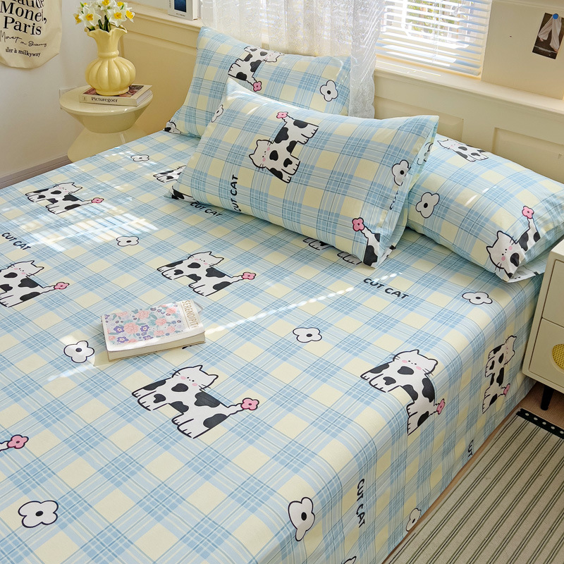 Pequeñas sábanas de algodón floral fresco, una sola pieza de 100 sábanas de algodón, dormitorio doble, traje de tres piezas para estudiantes, cuatro estaciones universales