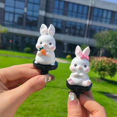 Cute Little Rabbit Electric Vehicle Ornament — Popular Online Design, Mini Sticky Rice Bunny for Car Use, Resin Cartoon Rabbit Decoration for Bicycles