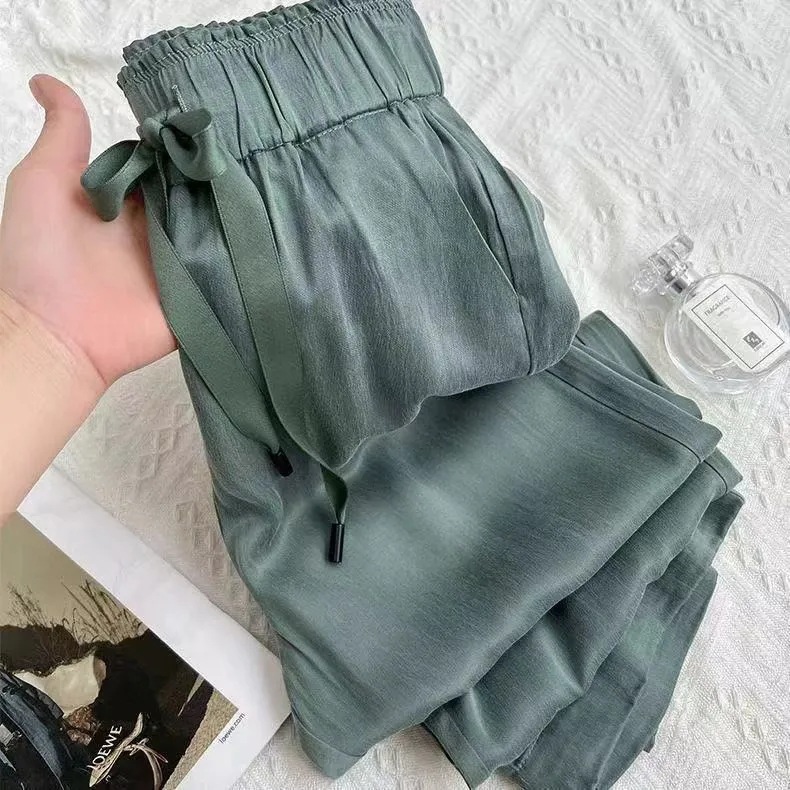 Mint silk thin trousers